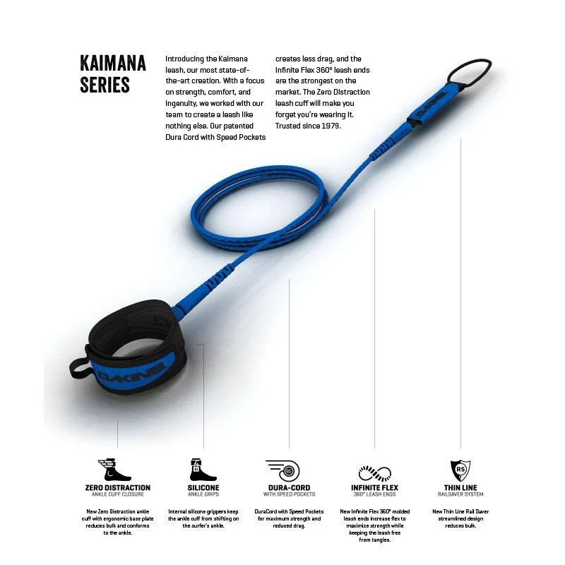 Leash Surf Dakine Leash Kaimana Team Leash 1/4" - Electric Tropical - 6'0" / 183 Cm – Image 5